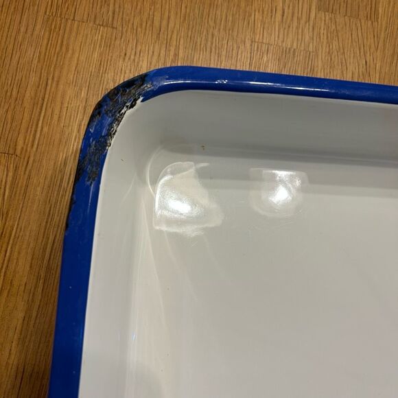 Vintage Large Blue White Enamelware Tray - Picture 6 of 8
